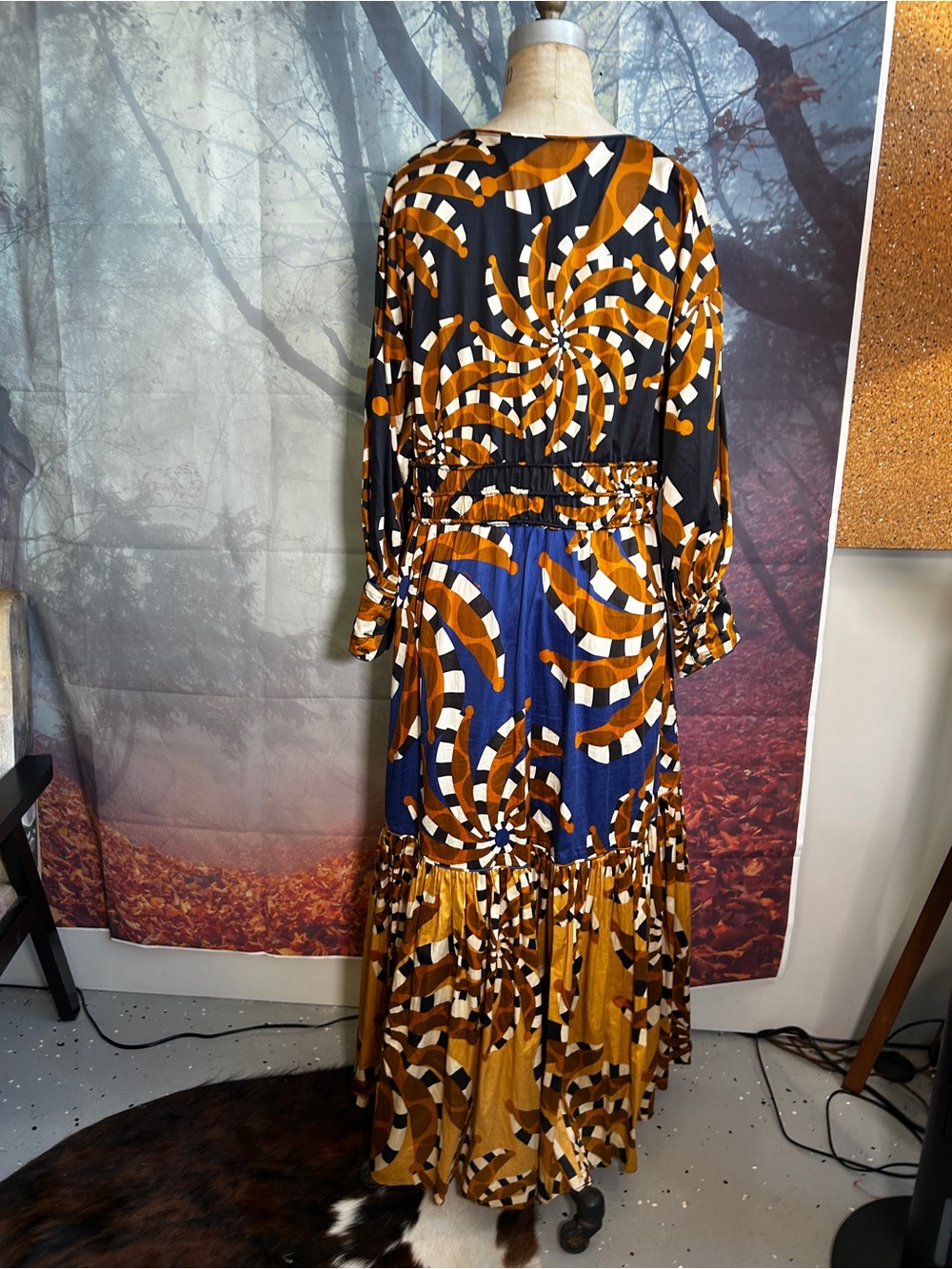 FARM Rio Spiral-Print Maxi Dress in Blue, Black & Gold - Picture 3 of 7